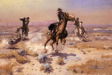 At Ropes End cowboy Charles Marion Russell Indiana Oil Paintings